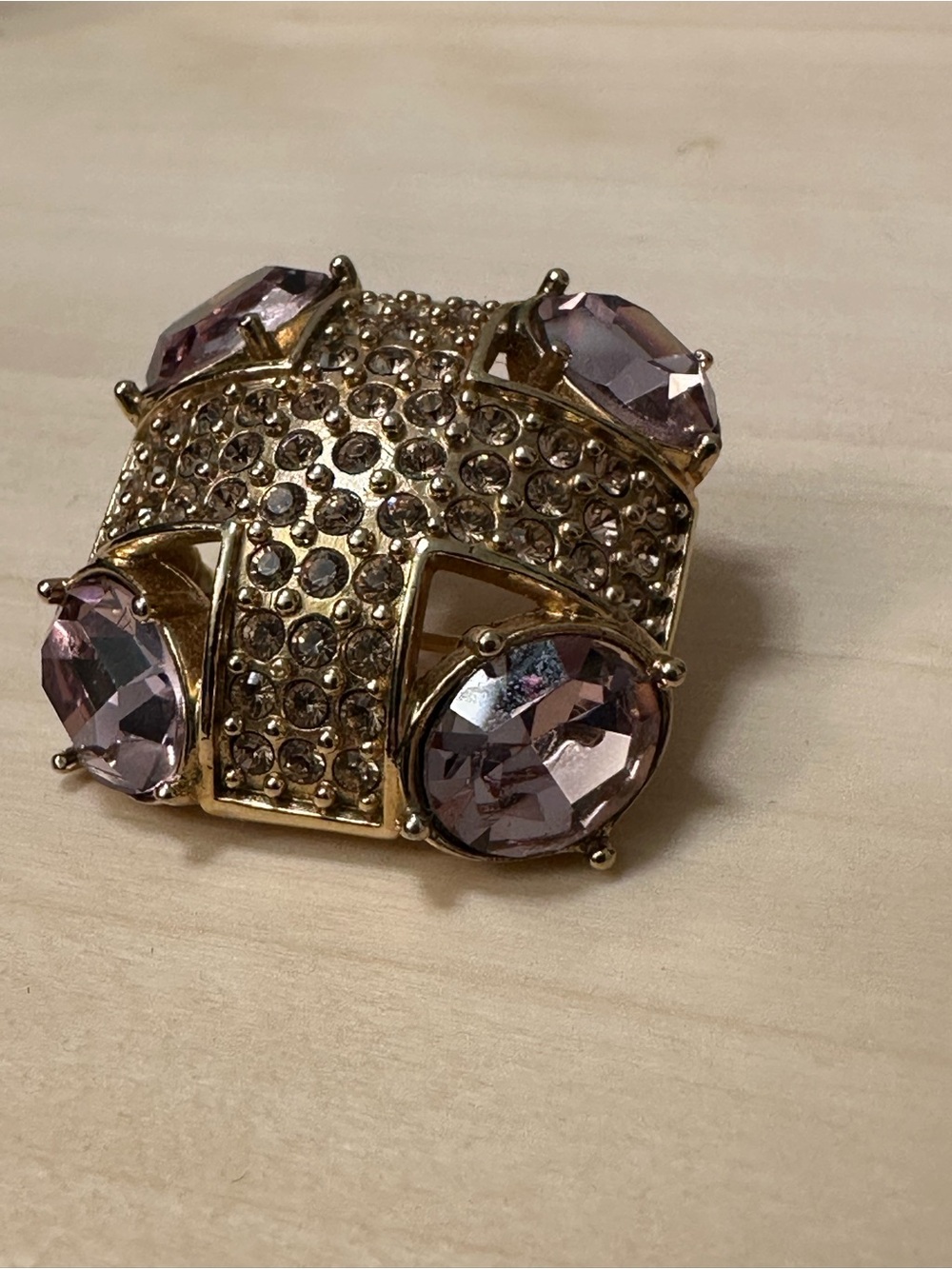 Monet gold-tone brooch with an abstract geometric design with purple stones - Picture 5 of 14